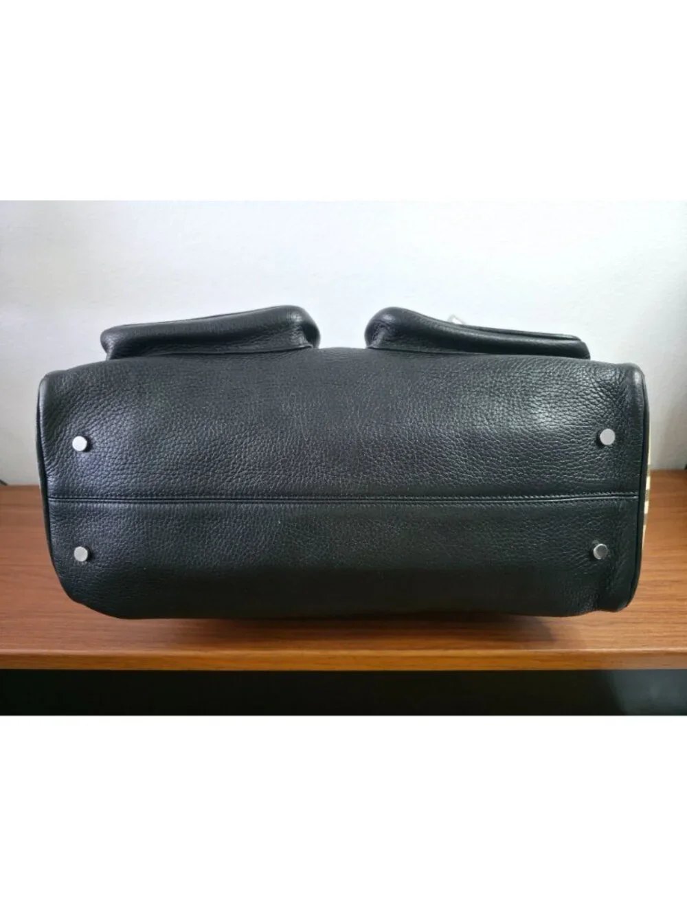 Burberry Black Pebble Leather Horn Toggle Tote Bag Nova Check Side Panels Italy - Picture 5 of 12